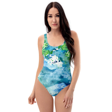 Watercolor blue and green Women's One-Piece Swimsuit