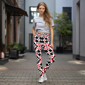 Black and Red geometric pattern Women's Yoga Leggings