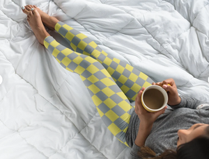 Yellow and Gray checkerboard Women's Leggings